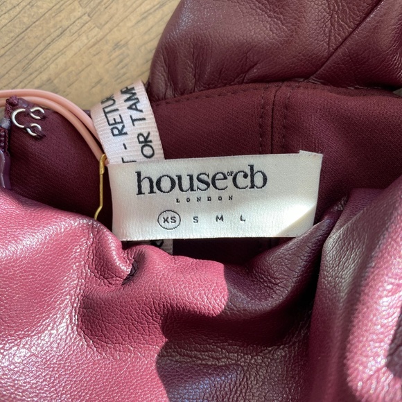 House of CB Raven Leather Corset Bodycon Off Shoulder Midi Dress XS Mulberry - Picture 10 of 11